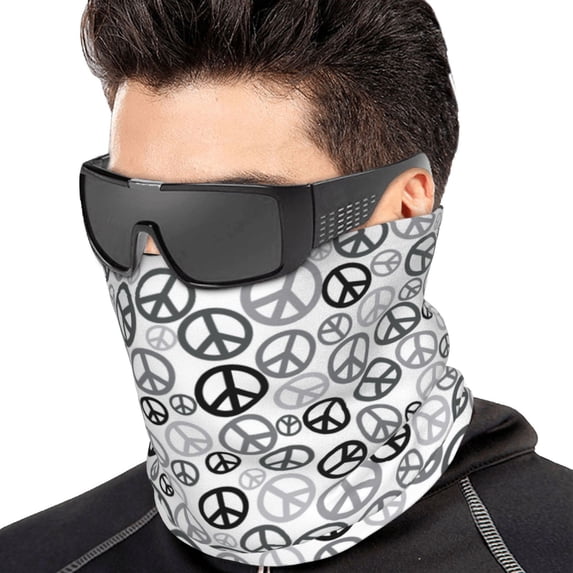 Neck Gaiter Face Cover Scarf, Black grey peace sign Soft Face Sun Mask Cover Scarf Headband Cooling Sweat Absorbing Bandanas Hiking Cycling Running
