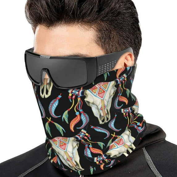 Neck Gaiter Face Cover Scarf, Exotic buffalo skull cool Soft Face Sun Mask Cover Scarf Headband Cooling Sweat Absorbing Bandanas Hiking Cycling Running