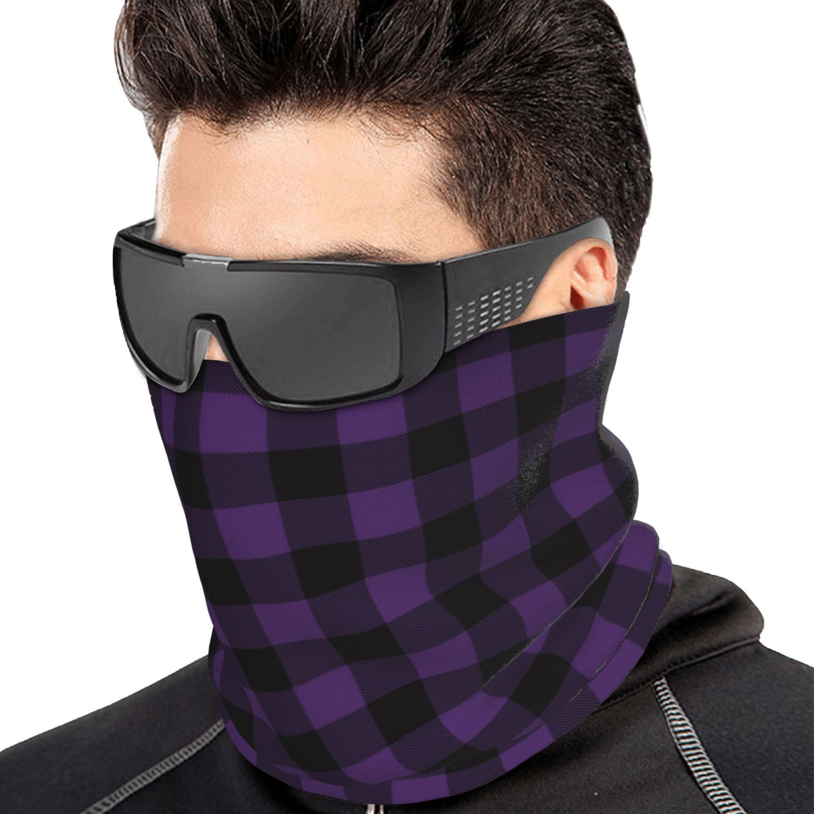 Neck Gaiter Face Cover Scarf, Purple black plaid Soft Face Sun Mask