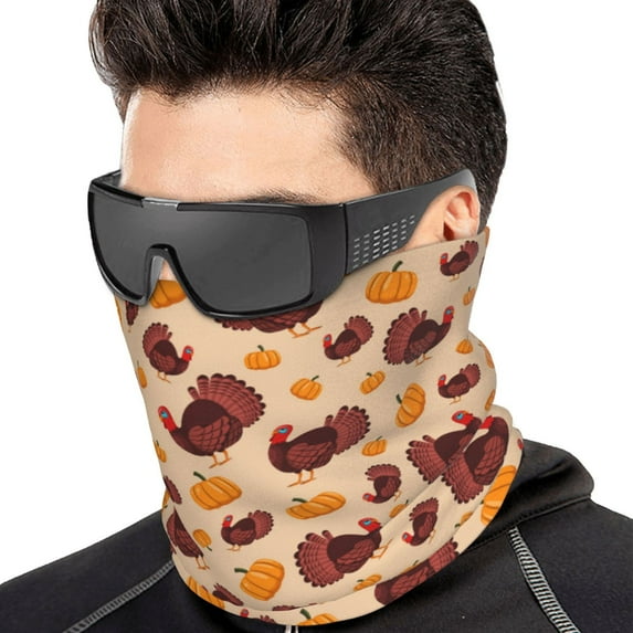 Neck Gaiter Face Cover Scarf, Thanksgiving Turkey and Pumpkin Soft Face Sun Mask Cover Scarf Headband Cooling Sweat Absorbing Bandanas Hiking Cycling Running