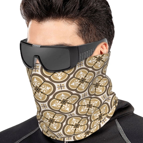 Neck Gaiter Face Cover Scarf, Vintage Brown white print Soft Face Sun Mask Cover Scarf Headband Cooling Sweat Absorbing Bandanas Hiking Cycling Running