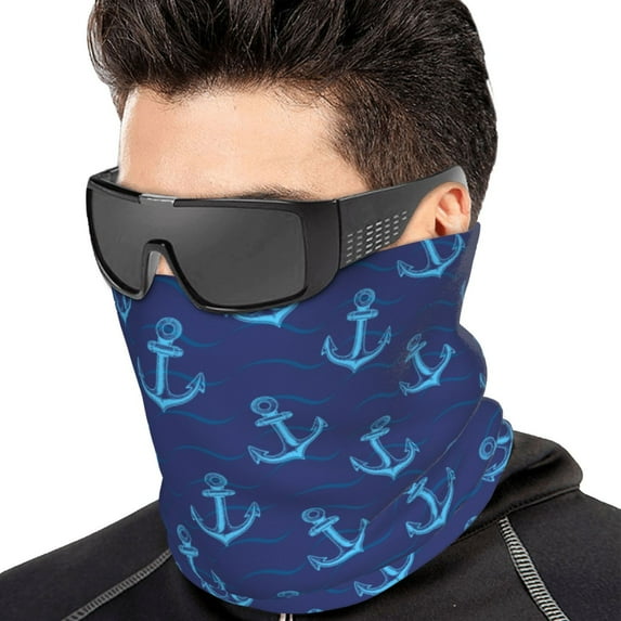 Neck Gaiter Face Cover Scarf, anchors waves navyblue cool Soft Face Sun Mask Cover Scarf Headband Cooling Sweat Absorbing Bandanas Hiking Cycling Running