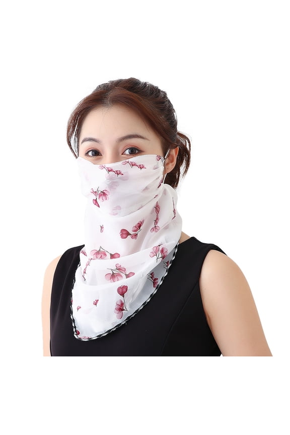 Neck Gaiter Face Cover Womens Sun Protection Floral Scarf,Adjustable Protection Face Chiffon Print Mask,Ice Silk Neck Protector