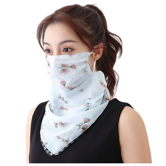 Neck Gaiter Face Cover Womens Sun Protection Floral Scarf,Adjustable Protection Face Chiffon Print Mask,Ice Silk Neck Protector