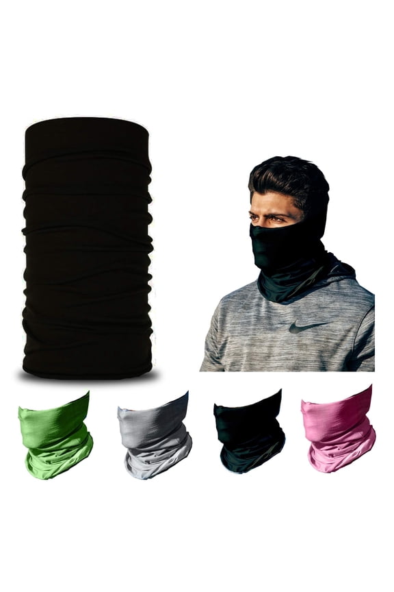 Neck Gaiter Face Mask - 4 Pack Reusable & Washable Cloth Face Cover, Bandana, Shield & Scarf for UV, Sun & Dust Protection - Outdoor Head Wrap for Fishing, Motorcycle Riding (BLACK 4 Pack)