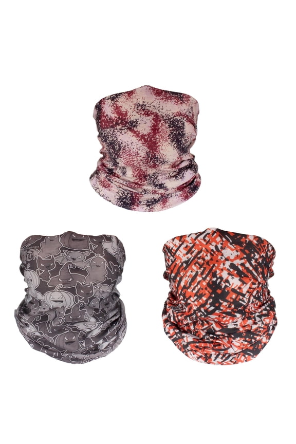 Neck Gaiter Face Mask Cover Scarf Bandana Balaclava - Multi-Functional Headwear - Men's and Women's - Spooky Pattern Assortment - 3 Pack