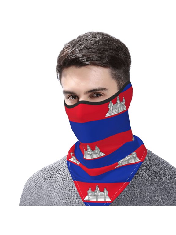 Neck Gaiter Face Mask Covering Bandanas For Men Women Cambodian Flag Scarf Balaclava Cover Headbands