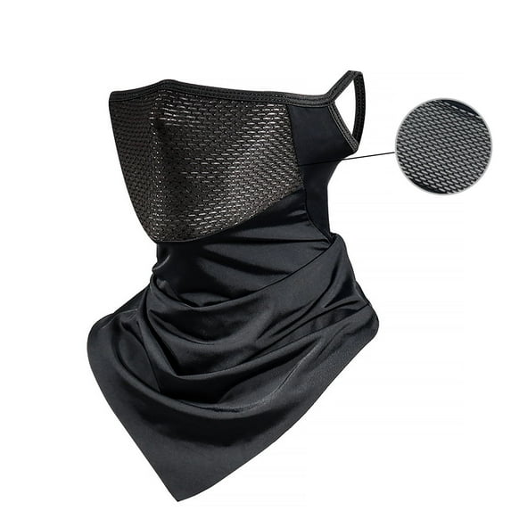 Neck Gaiter Face Mask with Ear Loops, Black Neck Gaiter Cover for Outdoors Breathable Ice Silk Head Cover for Men and Women for Skiing Fishing Hiking Cycling