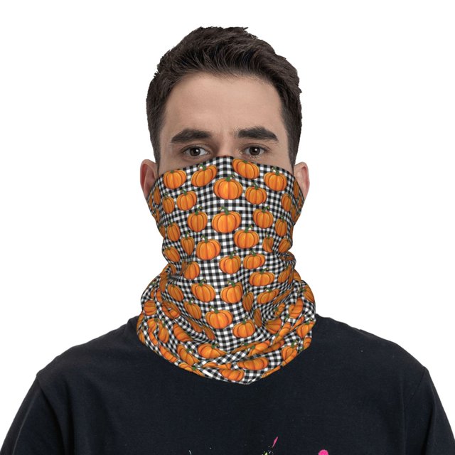 Neck Gaiter Face Mask Men Women, Autumn orange pumpkins plaid