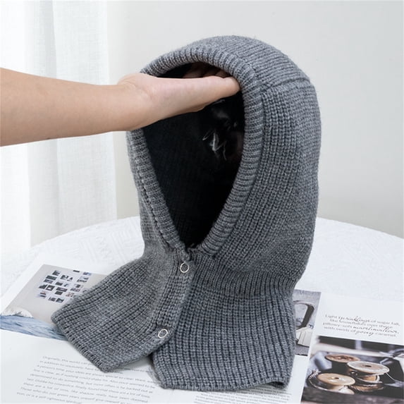Neck Gaiter with Snap Closure | Winter Scarf & Hat Combo for Skiing, Motorcycling & Outdoor Clearance, Hontri Women Elastic Knitted Scarf Hat Beanie Fleece , Grey, One Size