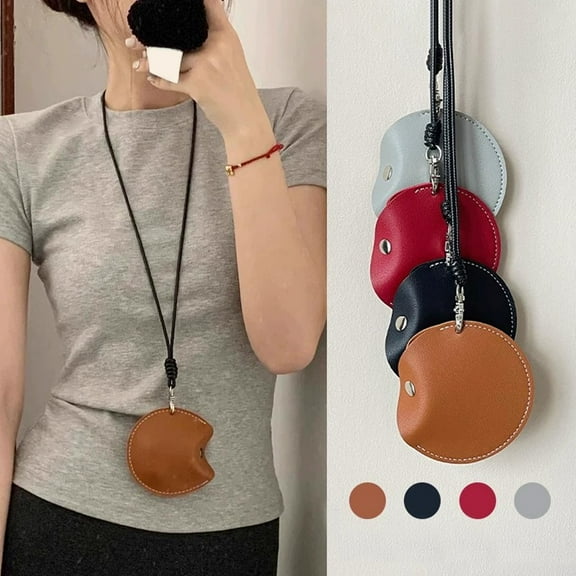 Hanging Headphone Organizer PU Leather Pouch Small Round Coin Purse Storage Bag Black 9x9x3cm Compact Portable Travel Case with Multiple Compartments for Cosmetics Accessories Toiletries