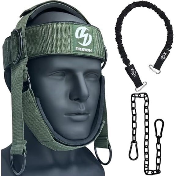 Neck Harness for Increases Neck Core Strength - Neck Exerciser with 30" Heavy Duty Steel Chain for Safely Lifting Weights Up to 280 lbs Green$$Sport & Recreation Other