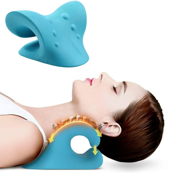 Neck Hump Corrector and Cervical Traction Device | Neck Stretcher for Pain Relief, TMJ Relief and Shoulder Release | Portable Neck and Shoulder Releaser (Blue)