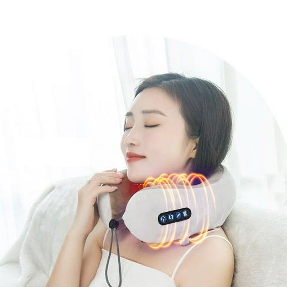 Neck Massage Pillow, 3 Mode Vibrating Heat U-Shaped Pillow, Rechargeable Travel Neck Support for Back Leg Home Office Airplane