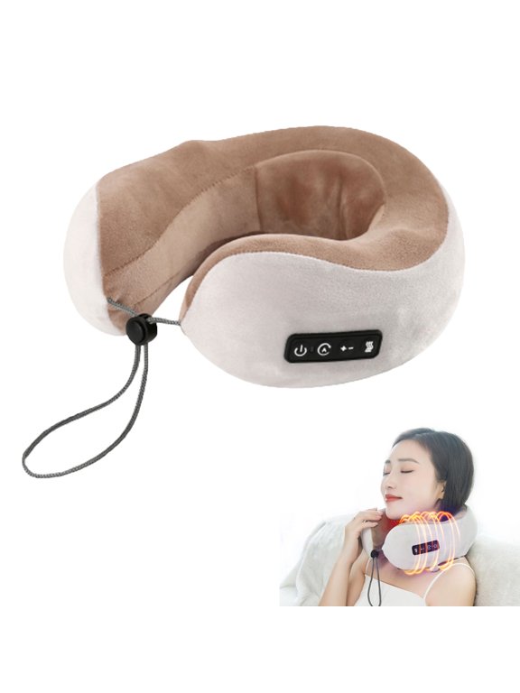 Neck Massage Pillow With 3 Vibrating Modes for Neck, Back and Leg Support, Travel Neck Pillow With Heat U-Shaped Memory Foam Pillow for Home Office Airplane
