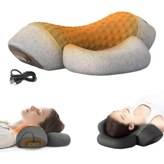 Neck Massager, 3-in-1 Neck Massager Pillow with Deep Tissue, Heating & Gentle Stretcher, Ergonomic Memory Foam Pillow for Back Shoulder - Sleep Aid & Relaxation