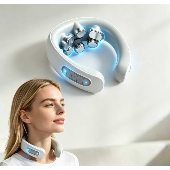 Neck Massager, 4-in-1 EMS Heat Vibration Red Light, Cordless Portable Rechargeable Neck Relax Device (B#)