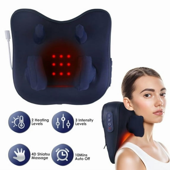 Neck Massager, 4D Shiatsu Back Massager with Heat - Cordless, 6 Kneading Nodes, 2 Heat Levels & 3 Intensities, Auto Timer, for Neck, Shoulder, Back Pain Relief