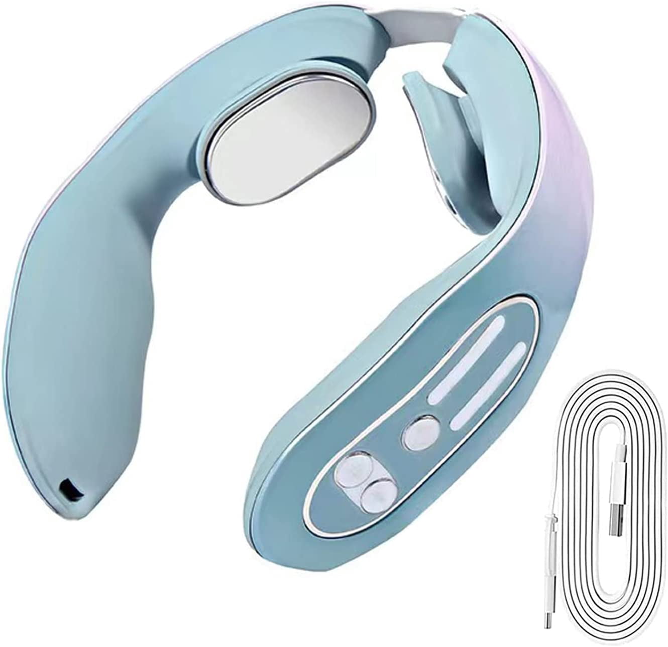 Neck Massager, Acupoint Lymphatic Drainage Machine, 12 Modes Neck Massager for Pain Relief, Portable Neck Lymphatic Rechargeable Massager, Gift for Women Men - Blue