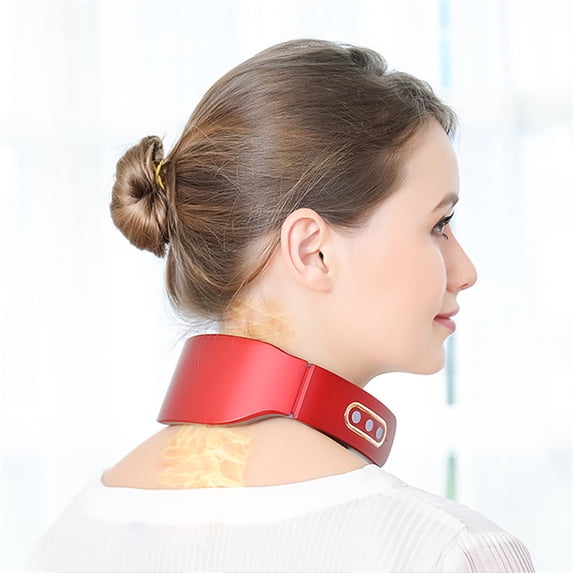 Neck Massager, Cervical Pain Relief Massage Instrument, 6 Modes 9 Adjustments Deep Tissue Therapy with Heat for Neck Shoulder Relaxation, Red