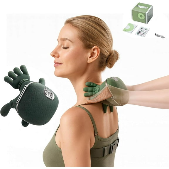 Neck Massager with Fingers, Shoulder Massager, Bionic Heated Portable Neck Massager with Heat & Hand-Like Nodes, Ergonomic Neck and Shoulder Relief Device for Home Office Travel