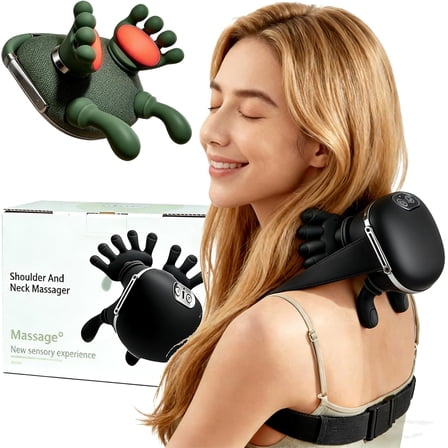 Neck Massager with Hands and Fingers, Real Touch Heat Massager – Advanced Thermal Therapy at Home, Electric 4d Kneading, Palm-Inspired Red Light Heating, 3 Modes & 2 Heat Levels