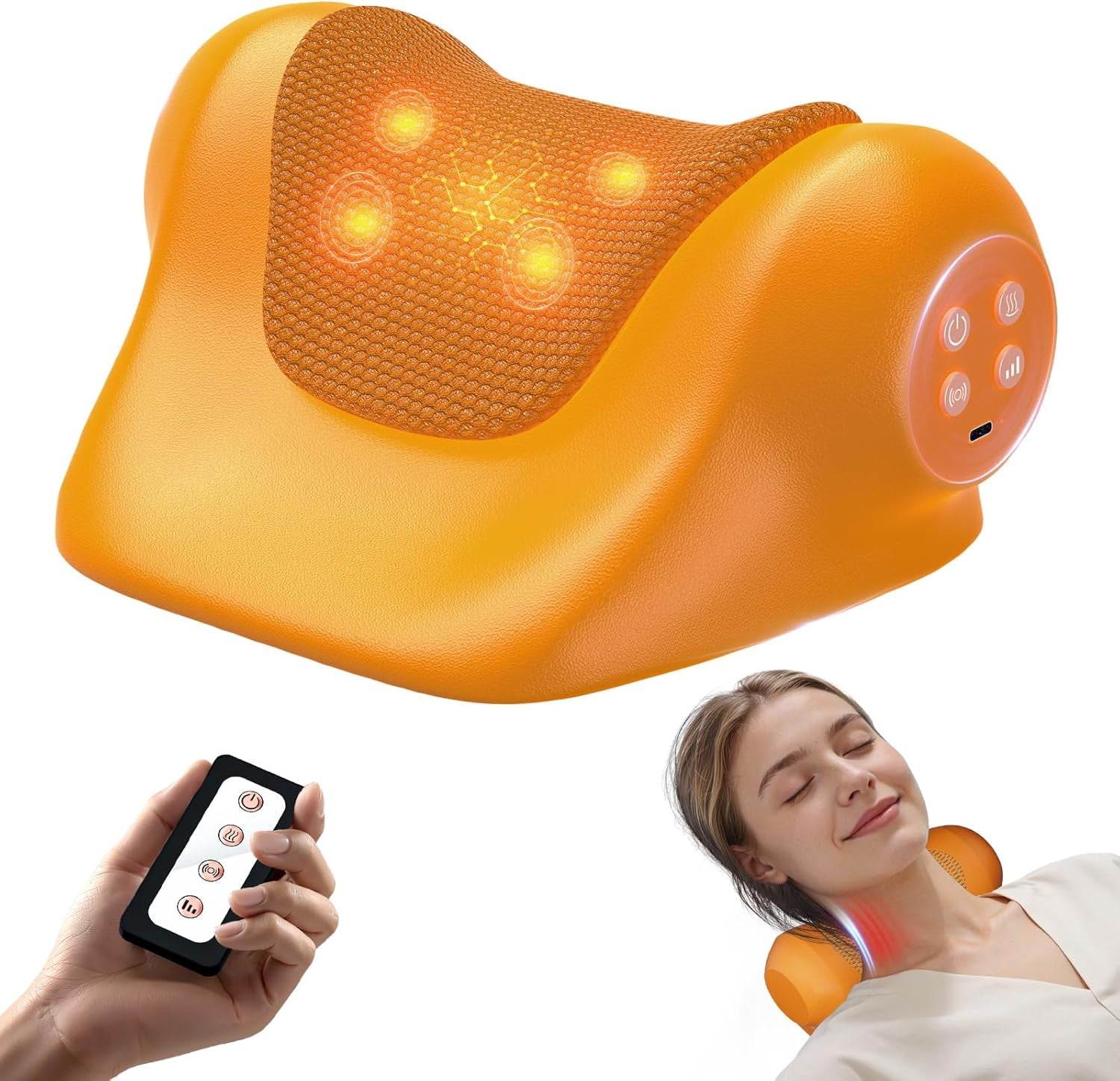 Neck Massager with Heat, 3-in-1 Electric Cervical Massager for Pain Relief & Hot Compress, Ergonomic Neck and Shoulder Relaxer Stretcher - Ideal Gift for Office Workers, Athletes & Everyone, Brown