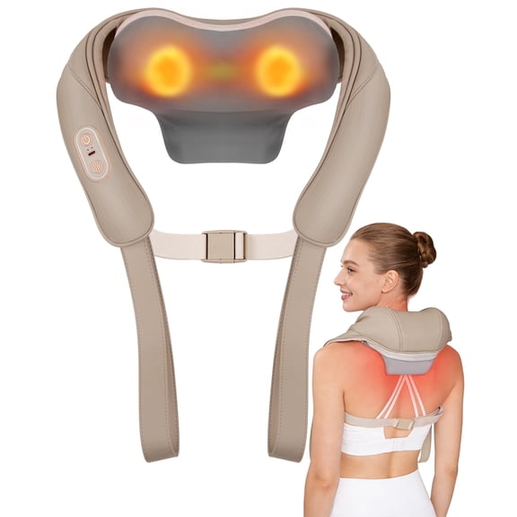 Neck Massager with Heat Cordless: Shiatsu Back Shoulder Massage Tools for Wellness-Focused Deep Tissue Electric 4D Kneading Tool Gifts for Men Women Mom Dad (Brown)