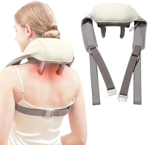 Neck Massager with Heat, Electric Neck Shoulder Massager Cordless Shiatsu Massage Pillow for Pain Relief Deep Tissue, Portable Neck Massager with Heat Therapy, Buckle Basic Model