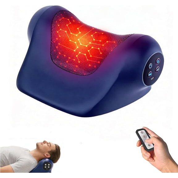 Neck Massager with Heat, Neck and Shoulder Relaxer, Cervical Spine Alignment for Pain Relief Heated Neck Stretcher with 3 Modes, 3-in-1 Wireless Electric Shoulder Massage with 2000mAH (Blue)