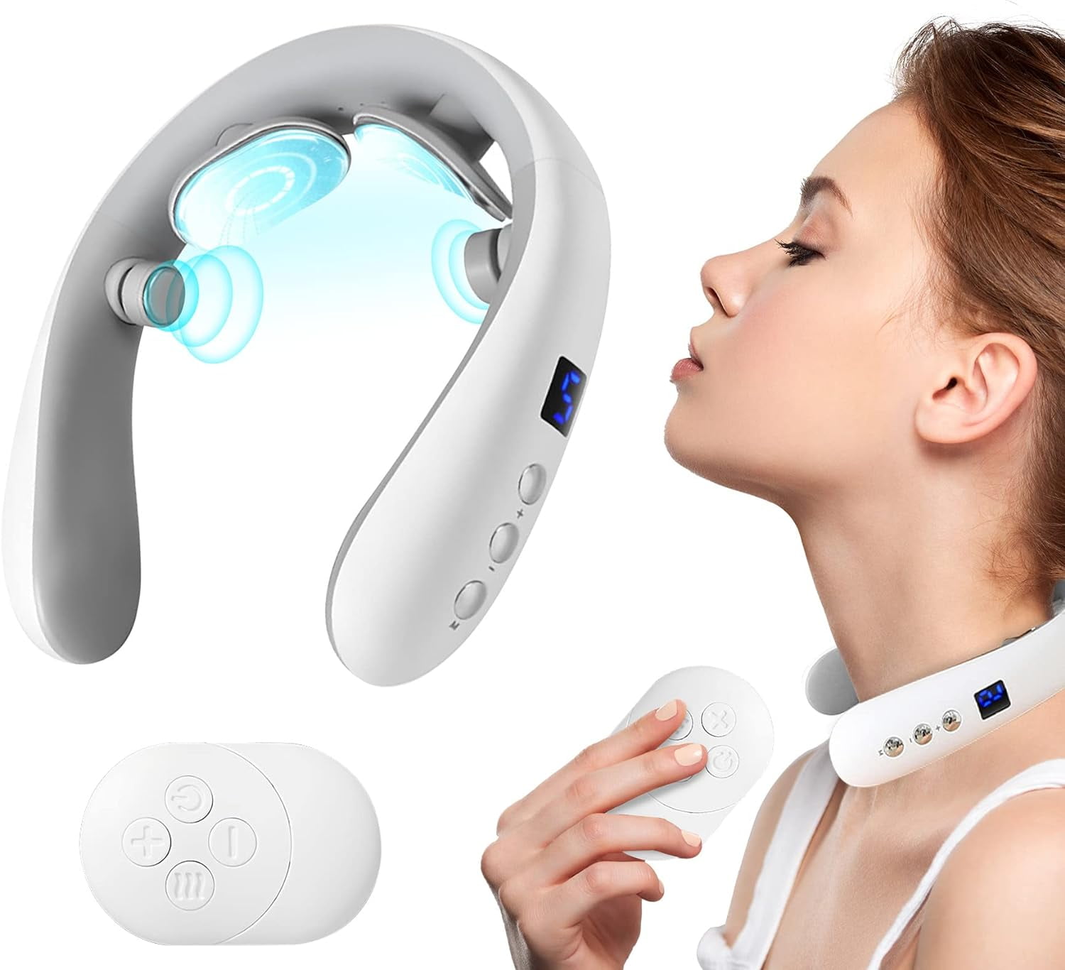 Neck Massager with Heat, Portable Electric Neck Massager for Pain