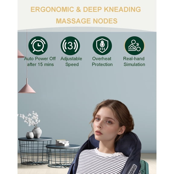 Neck Massager with Heat, Shiatsu Shoulder and Back Massager, Electric Kneading Back Massager, Massage Pillow for Deep Tissue, Christmas Gifts for Dad, Husband, Mom, Wife, Women & Man