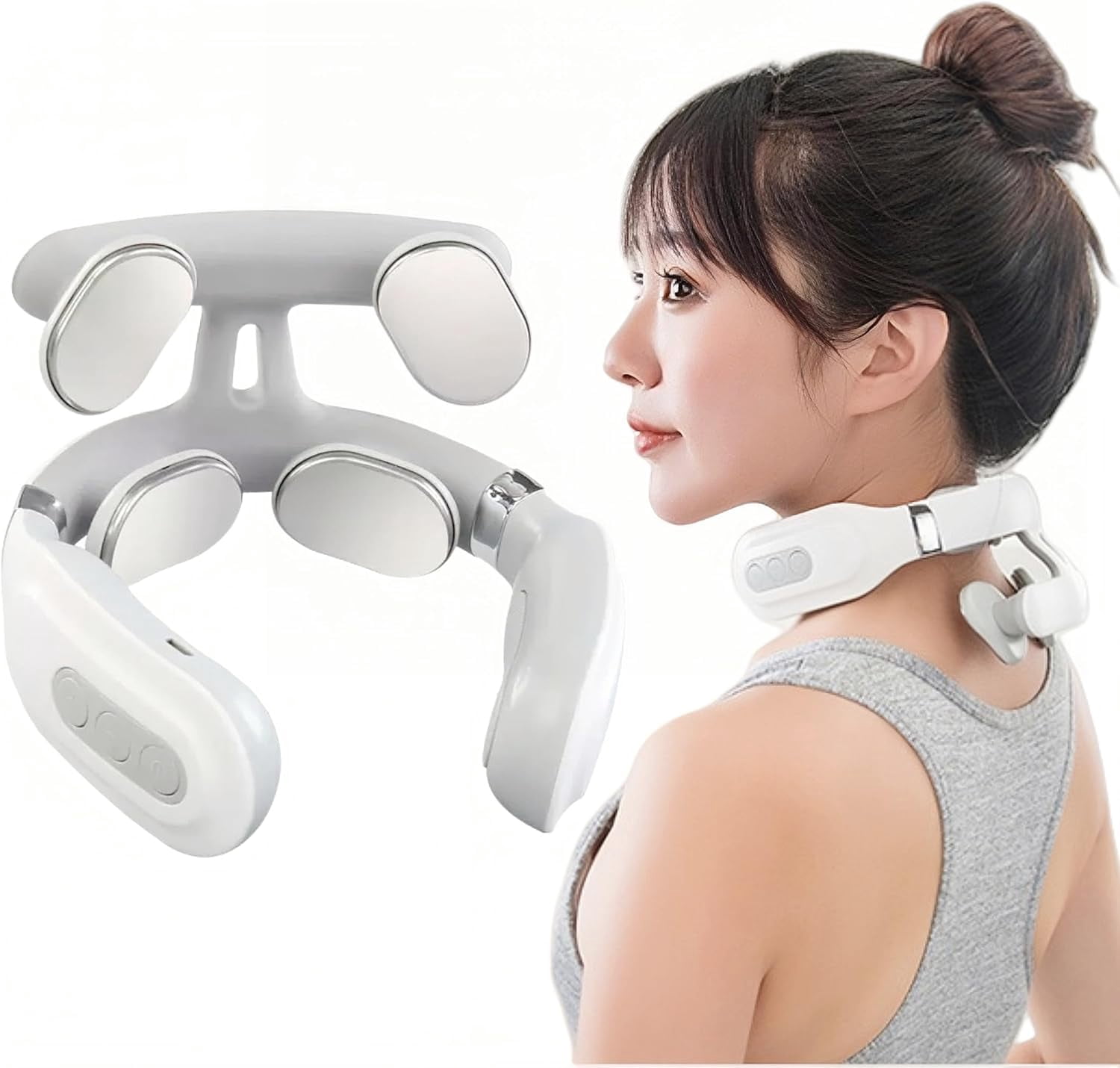 Neck Massager with Heat Vibration - 4-Head Ergonomic Design, 6 Modes 16 Levels, Promote Muscle Relaxation, Portable Hands-Free Device for Home Office Travel