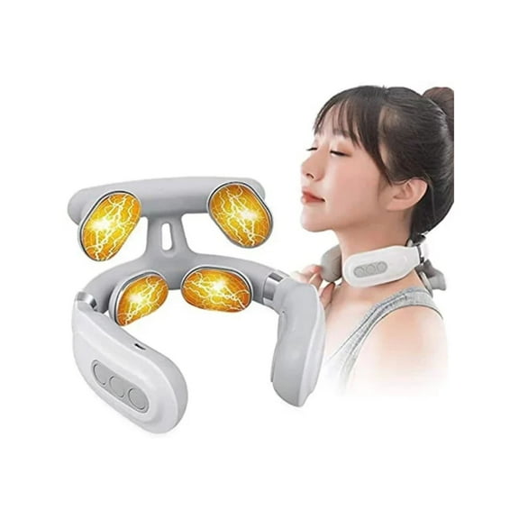 Neck Massager for Neck Pain, Intelligent Portable 4-Head Neck Massager with Heat Function, 16 Levels of Intensity Adjustment, Promote Muscle Relaxation for Women Men Gifts