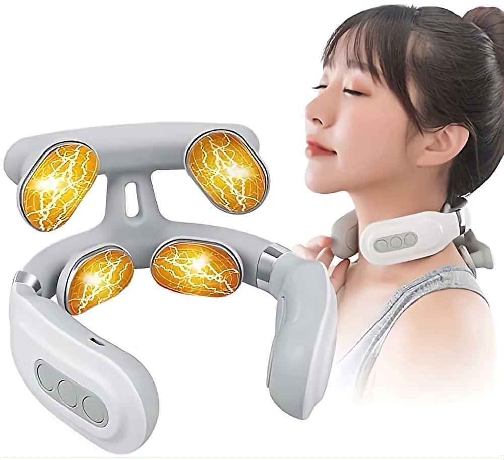 Neck Massager with Heat Micro Electric Massager for Neck Shoulder Pain USB Neck  Massager Relax Muscles 4 Heads Vibrator Heating Massager for Women & Men  Heated Intelligent Neck Massager Co 