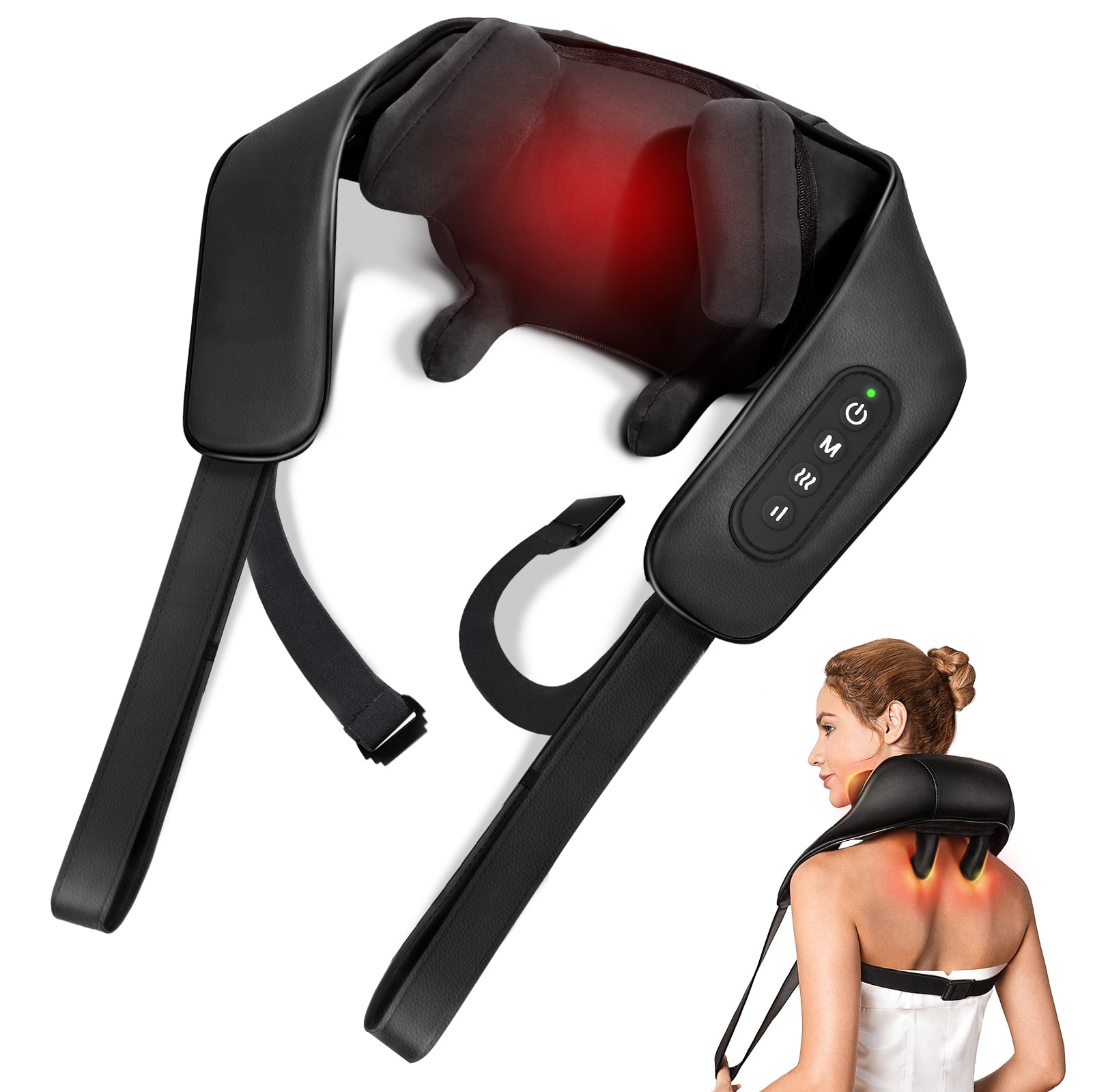 KNQZE Cordless Neck Massager with Heat Deep Kneading with 6 Massage Nodes for Muscle Neck Pain Relief Black Walmart Business Supplies