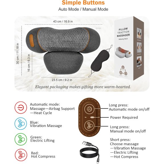 Neck Massager Pillow, 3-in-1 Pillow Massage Neck Hump with Heating, Ergonomic Cervical Traction, Stretching and Vibration, Neck Pillow for Shoulder Relief, Relieves Deep for Women$$Bedding
