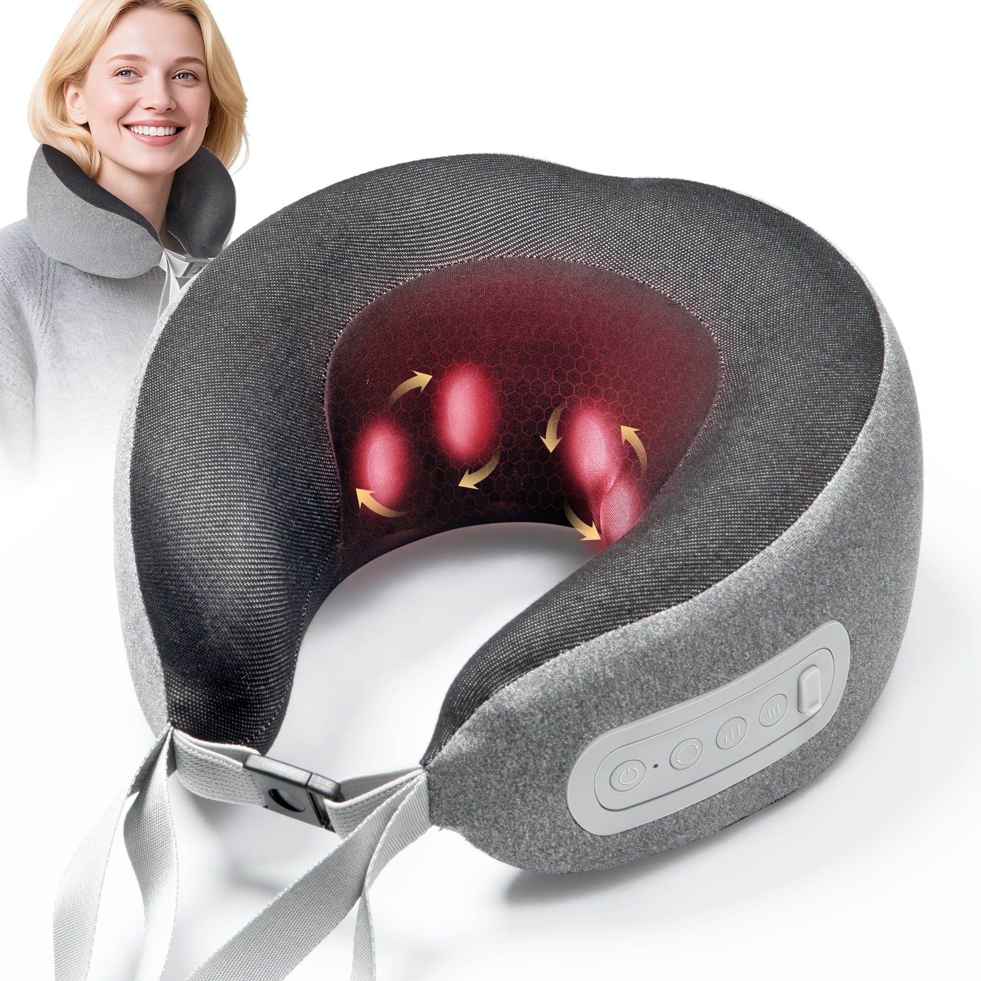 Neck Massager Pillow with Heat, Suerbeaty Portable Shiatsu Neck Massage Relief Deep Tissue, Heated Pillow for Travel, Office & Home, Ideal Gift for Her, Him