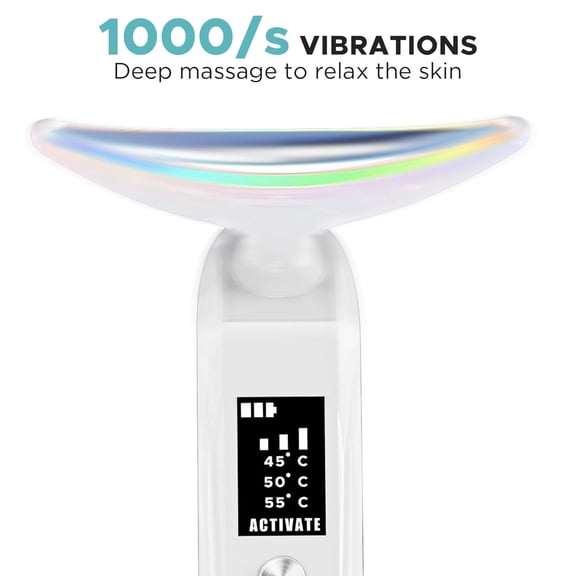 Neck Massager Portable Charging Dock - 3 Heat Settings, Vibrating Face Massage, 9-Color LED Light & 30-Day Battery | Home Spa Travel Skincare - White
