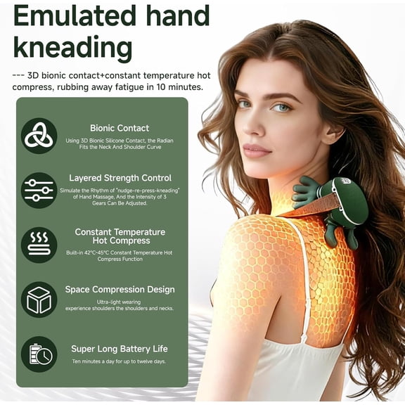 Neck Massager, Shiatsu Neck and Back Massager with Heat, 4D Kneading Simulated Human Hand Design Electric Deep Tissue Massage, Portable Body Massager for Shoulder, Pain Relief & Muscle Relax