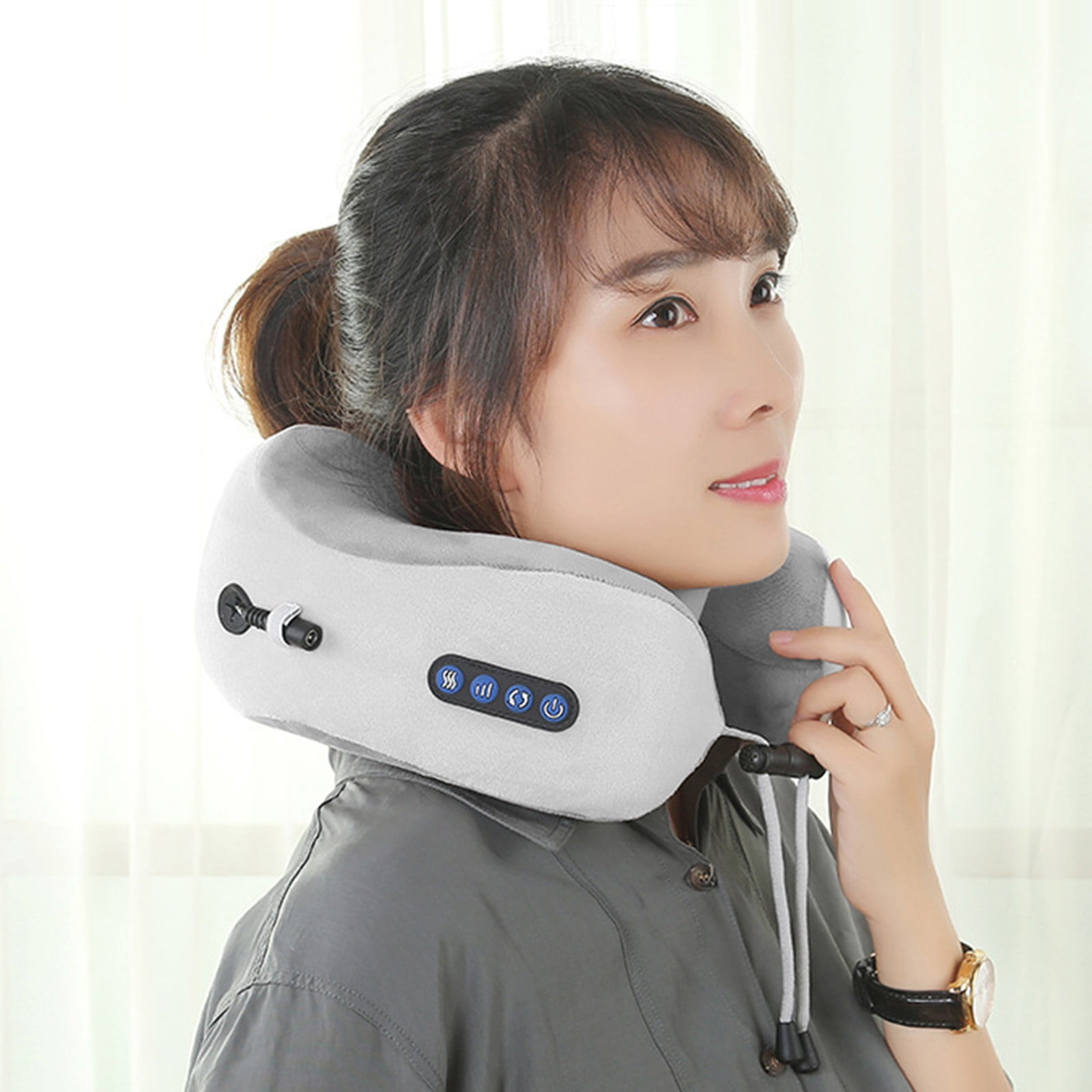 Neck Massager Travel Pillows U-Shaped Memory Foam Neck Pillows & Electric Massager For Muscle, Shoulder, Cervical Pain Stress Relief For Home, Office, Airplane