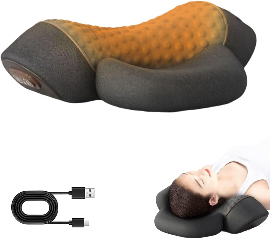Neck Massager, Upgraded 3-in-1 Rechargeable Neck Massager Pillow with Deep Tissue, Heating & Gentle Stretcher, Ergonomic Memory Foam Pillow for Neck Back Shoulder