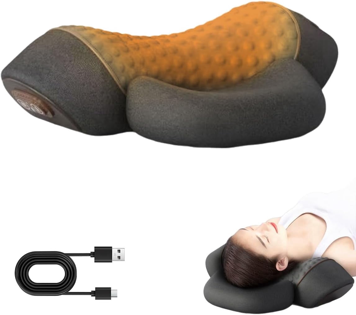 Neck Massager, Upgraded 3-in-1 Rechargeable Neck Massager Pillow with Deep Tissue Massage, Heating, and Gentle Stretcher, Ergonomic Memory Foam Pillow for Neck, Back, and Shoulders
