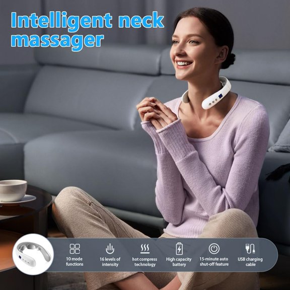 Neck Massager With Heating Function, Electric Pulse Neck Massager For Pain Relief, Wireless Neck Massager, Perfect Gift For Dad, Mom, Husband, Wife
