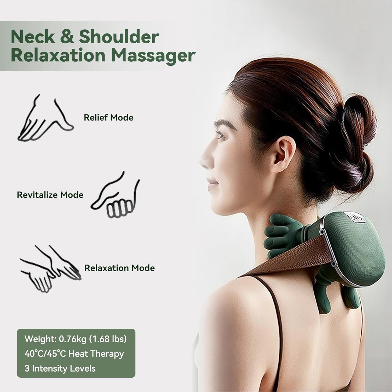 Neck Massager with Fingers Heat, Bionic Heated Shiatsu Massager for Neck Shoulder Pain Relief & Muscle Relaxation, Portable Body Massager (Green)