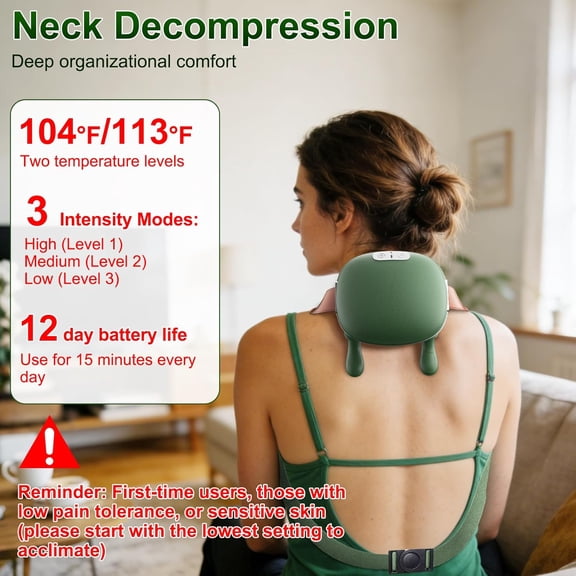 Neck Massager with Heat & 4D Kneading for Shoulder Pain Relief, Wireless Shiatsu Deep Tissue Massager for Home Office Travel