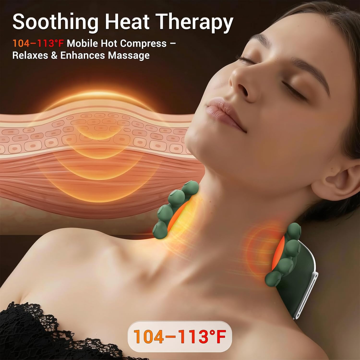 Neck Massager with Heat, Bionic Deep Tissue Shiatsu Kneading, Cordless Rechargeable Hands- Wearable for Muscles