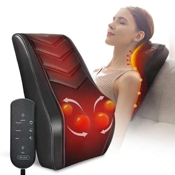 Boriwat Neck & Back Massager with Heat — 3D Deep-Kneading Shiatsu Pillow, Black — Home Use & Gift for Mom & Dad