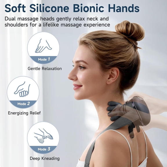 Neck Massager with Heat and Deep Tissue Kneading for Pain Relief - Bionic Hand Shoulder Relaxer for Home Office Travel