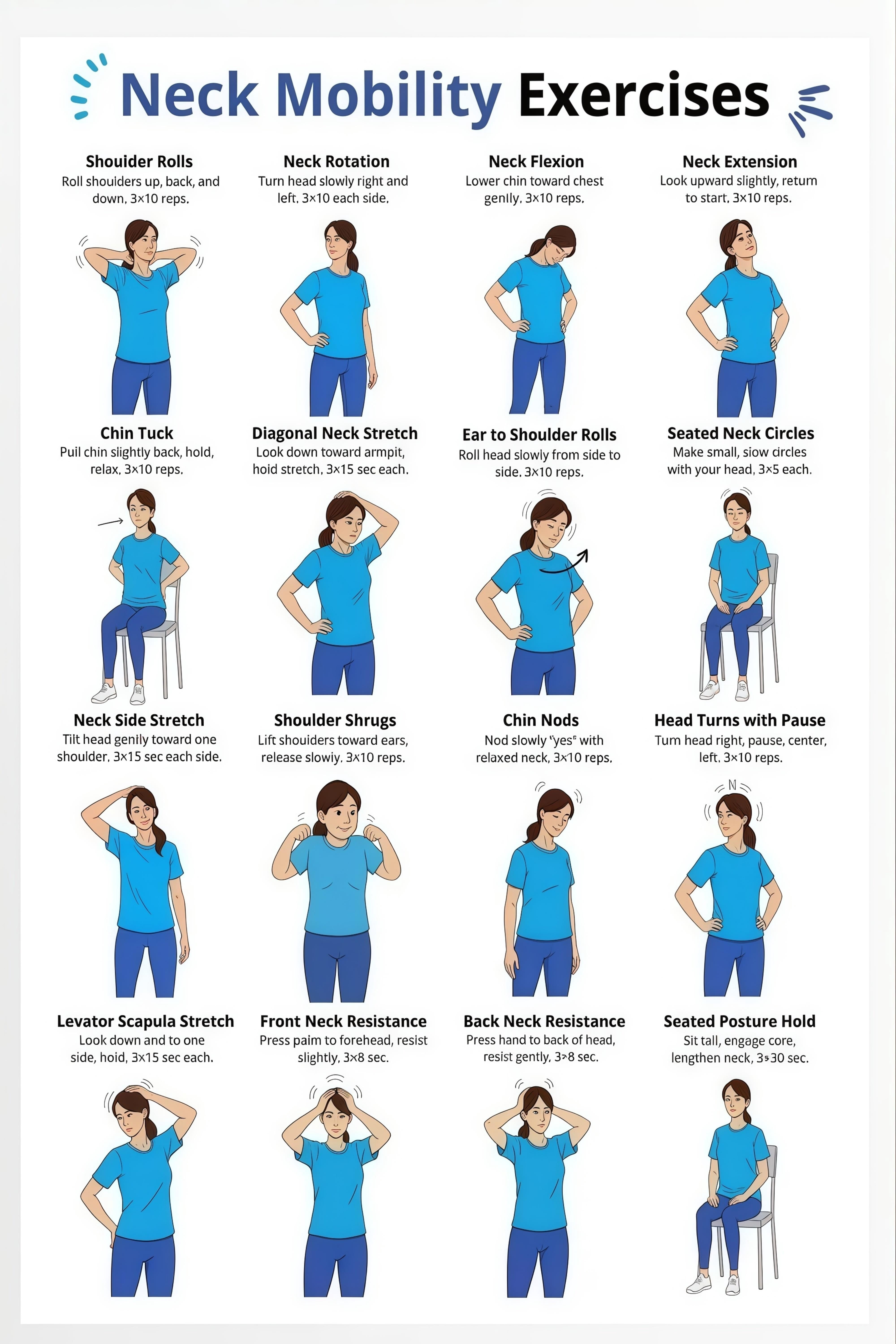 Neck Mobility Exercise Reference Chart for Home Gym Training Guide ...